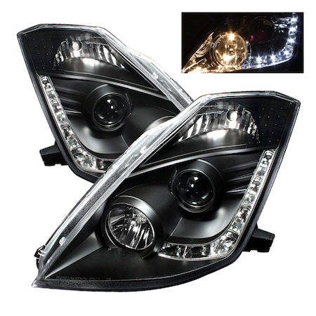 Spyder Halogen Model DRL Projector Headlights for 2003-2005 Nissan 350Z - Black 5064738